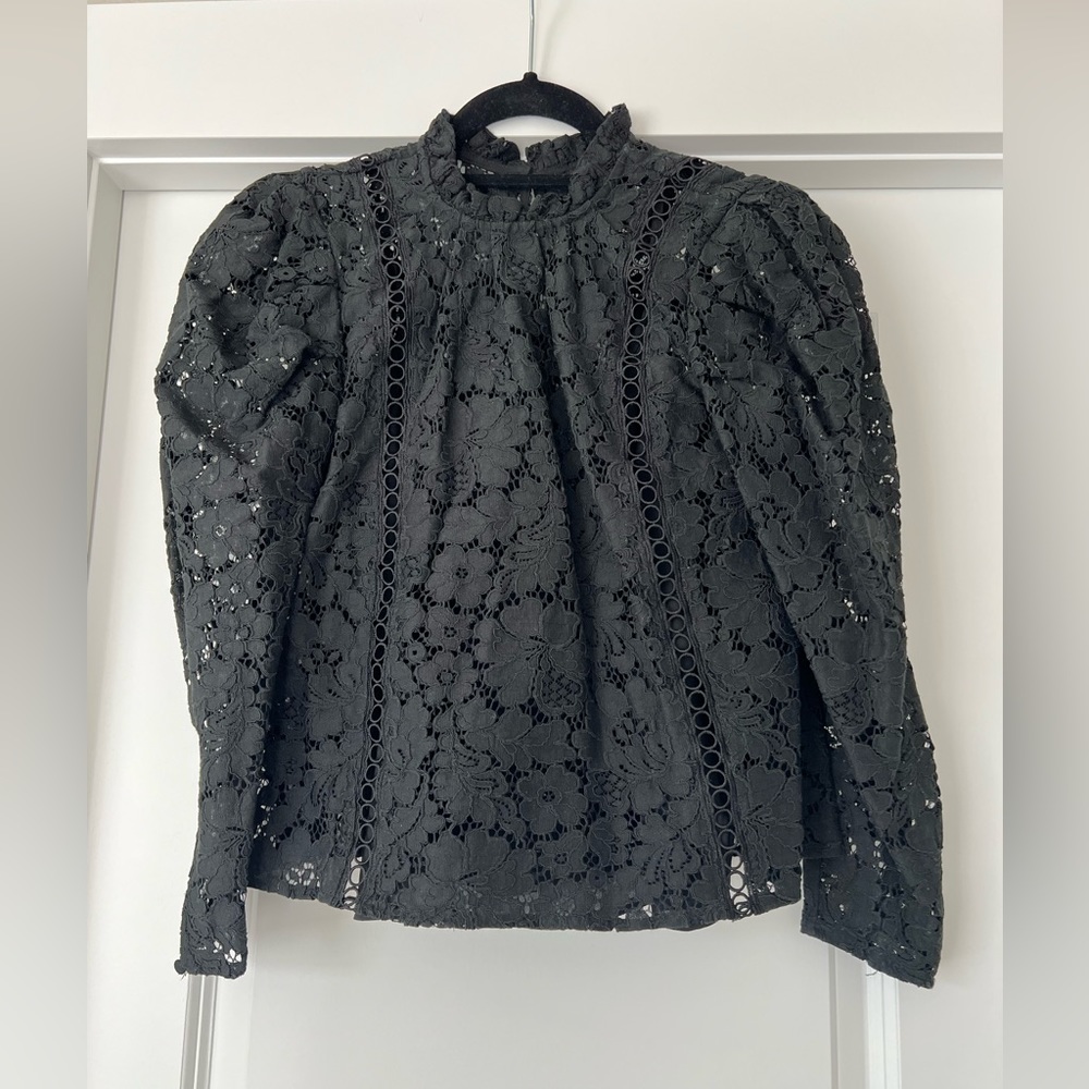 EXPRESS Women's Black Puff Long Sleeve Lace Blouse w/Camisole-Size XS